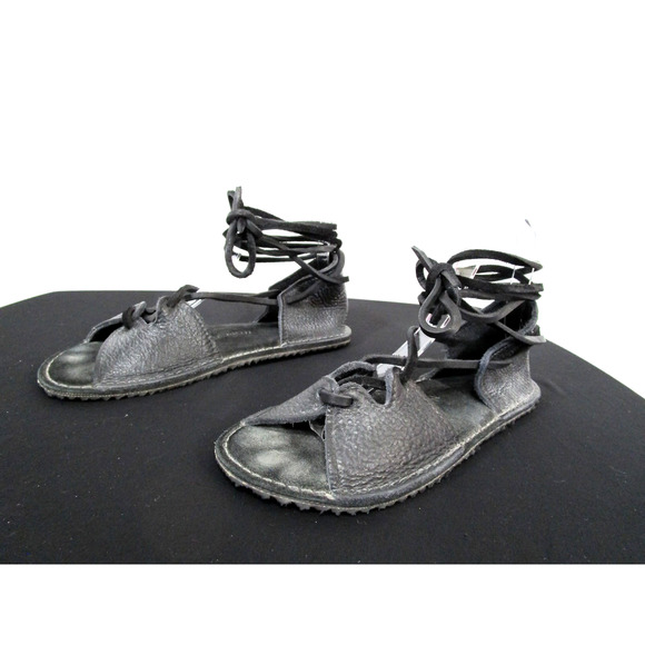 Native Earth Ocotillo Black Leather Gladiator Lace Up Flat Sandals Women Sz 8 - Picture 1 of 9